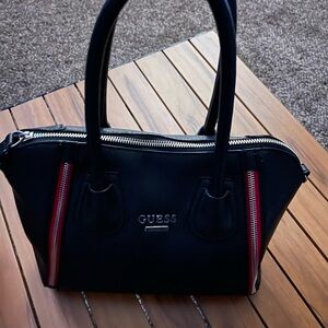 GUESS Elegant Black Satchel with Red Highlights Matching Wallet